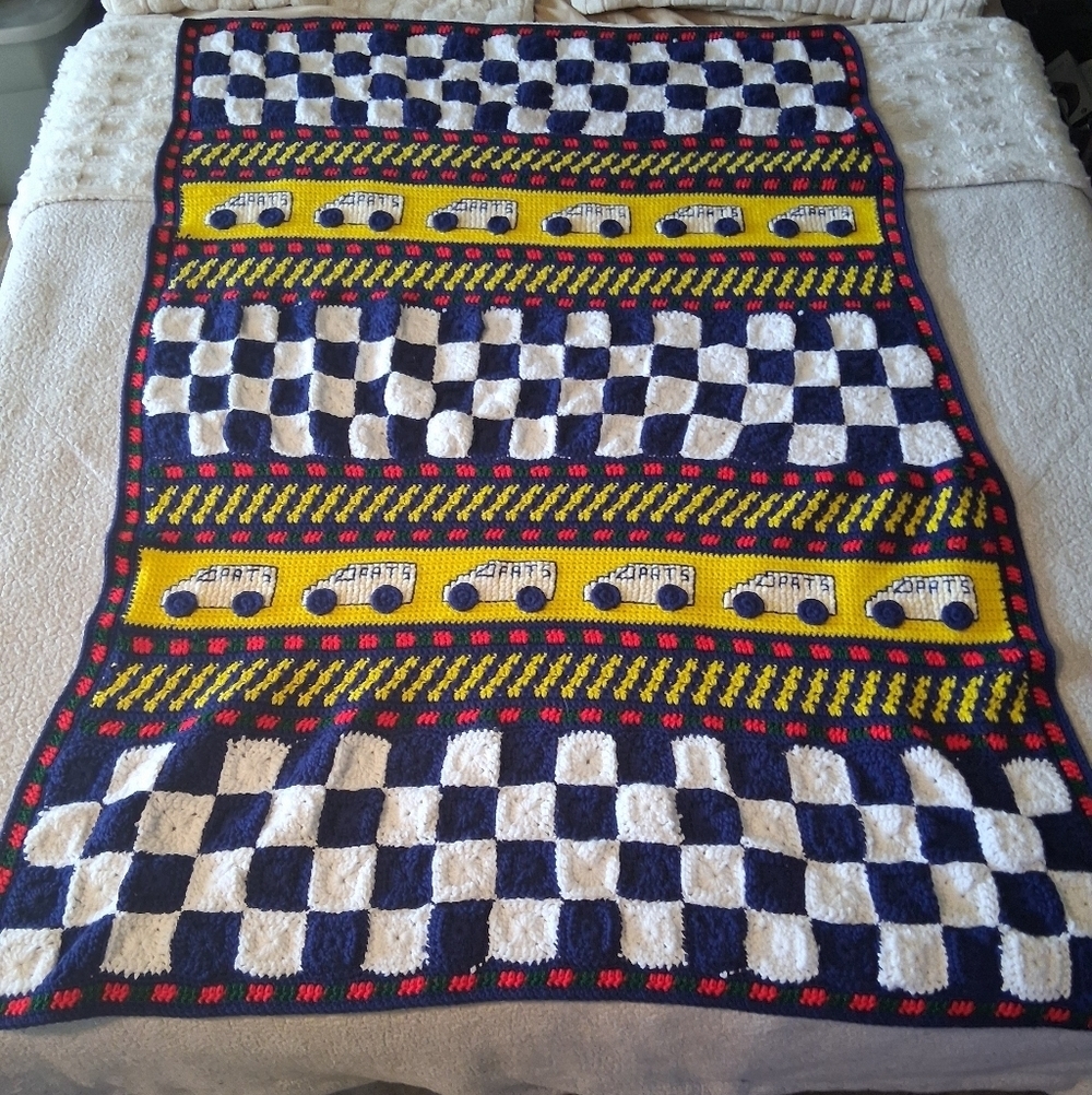 Handmade Colorful Checkered Car Pattern Blanket Throw